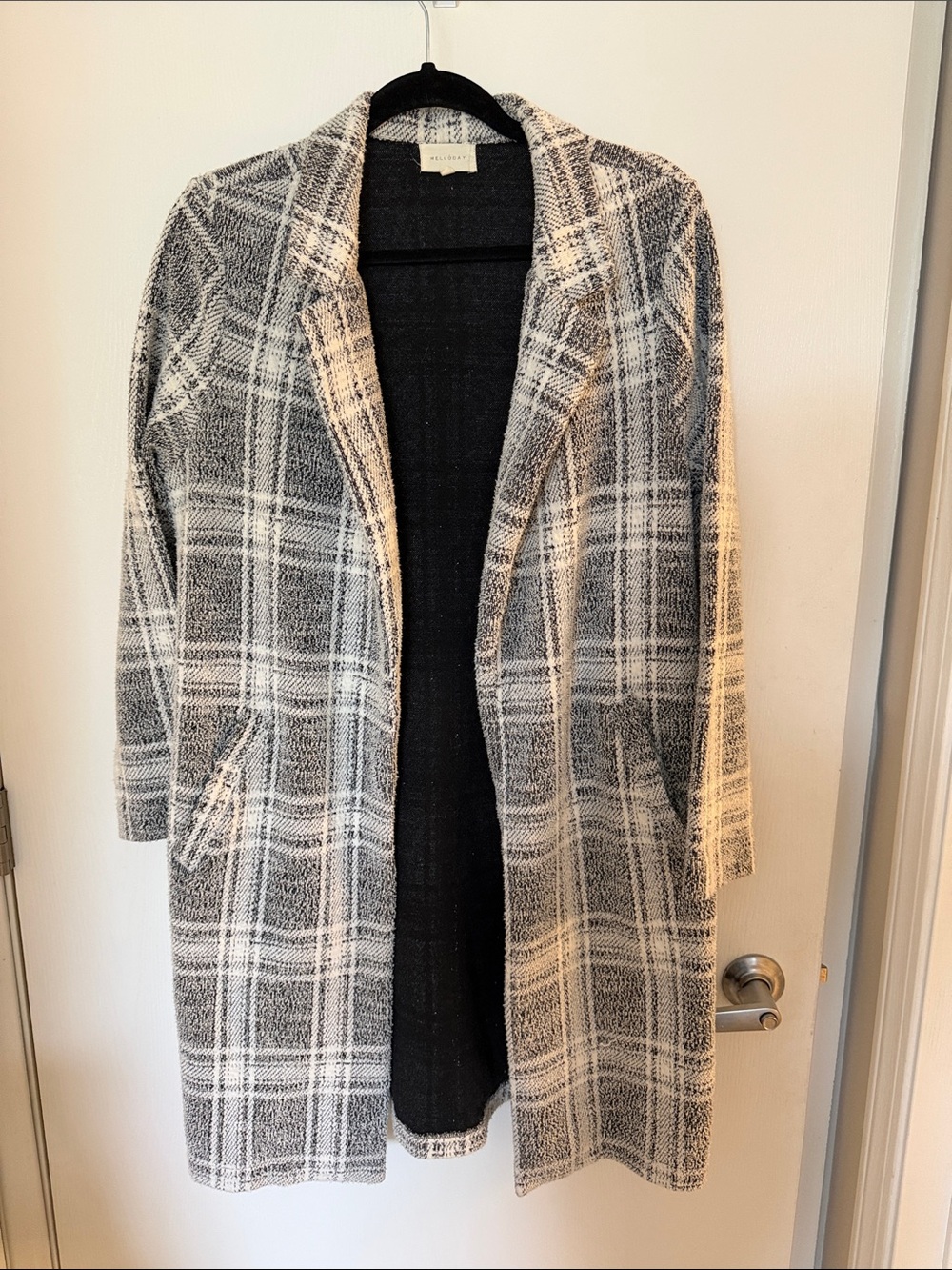 MELLODAY Gray & White Plaid Open-Front Trench Coat - Lightweight